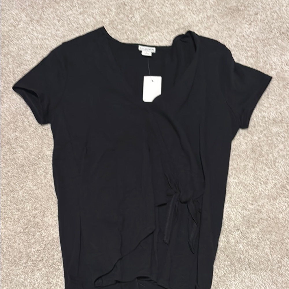 Women's Black V-Neck Tie-Front Top